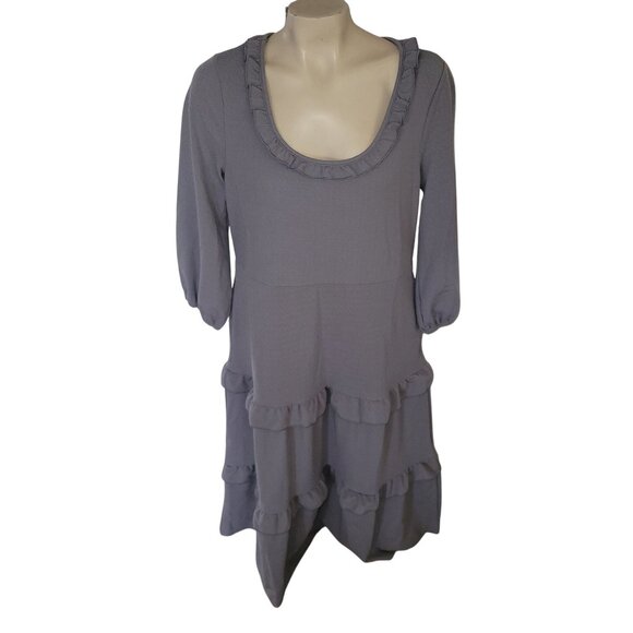 Suzanne Betro‎ Gray Ruffled Scoop Neck Tiered Midi Dress Long Sleeve M oversized - Picture 1 of 6